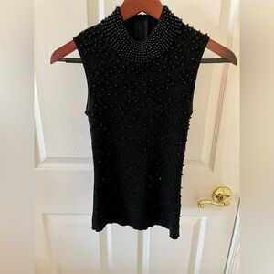 Belldini sleeveless glittery mock neck sleeveless black shirt with beads size S